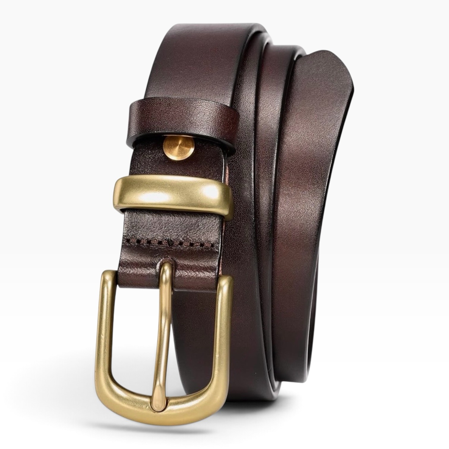 Wolfant chocolate leather belt with gold-tone buckle