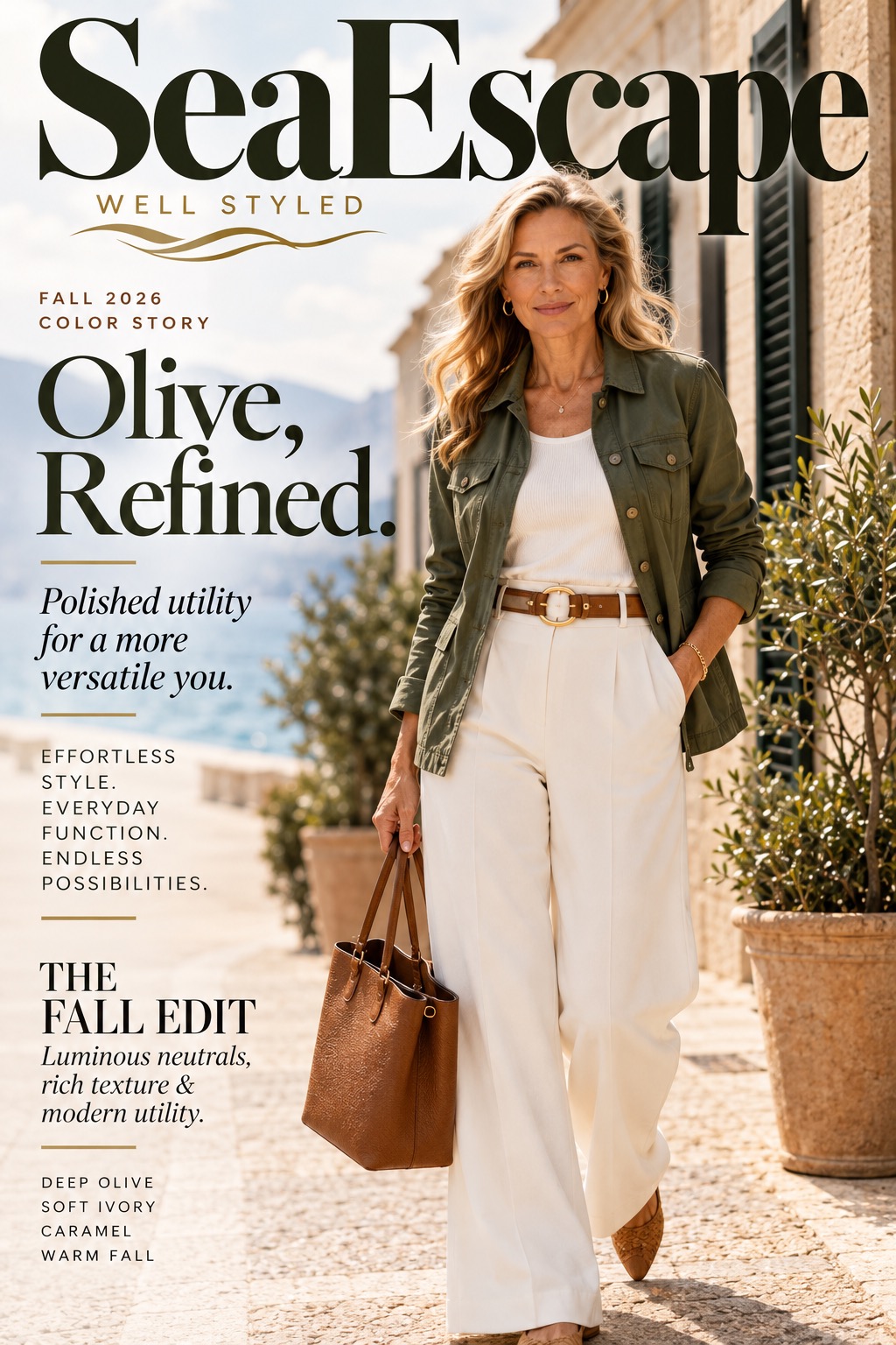 Olive utility jacket with ivory separates