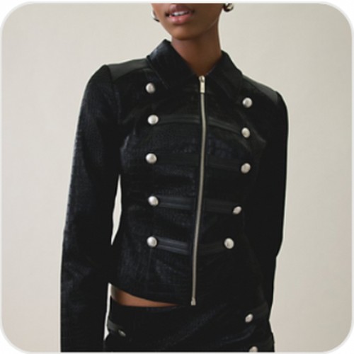 I.AM.GIA Idalia black military jacket with silver buttons and a central zipper