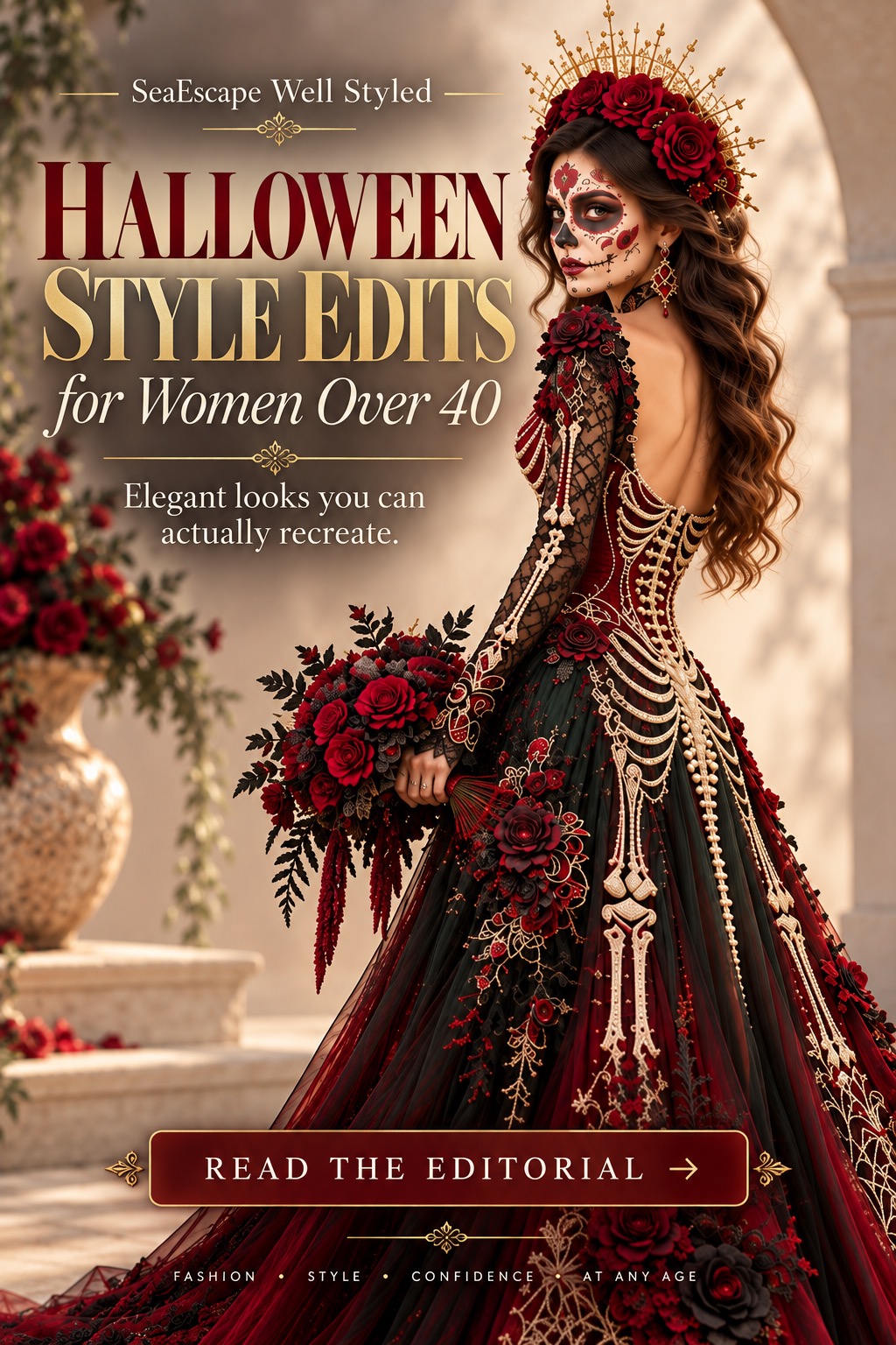 Elegant Halloween costume and sophisticated Halloween style inspiration for women over 40