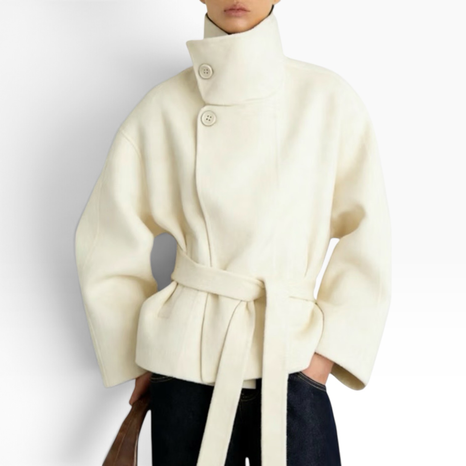 Ivory sculptural funnel-neck jacket