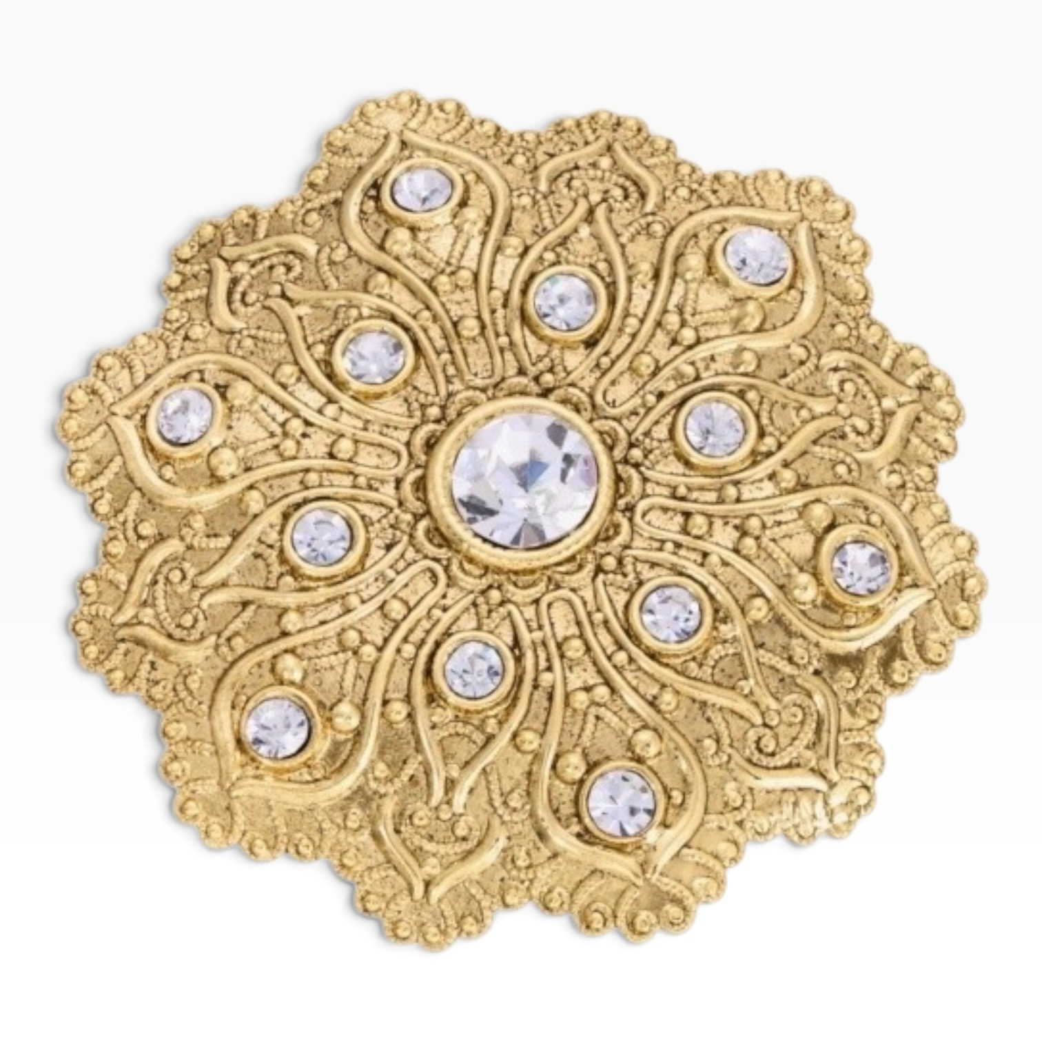 Gold-tone flower brooch accented with sparkling crystals