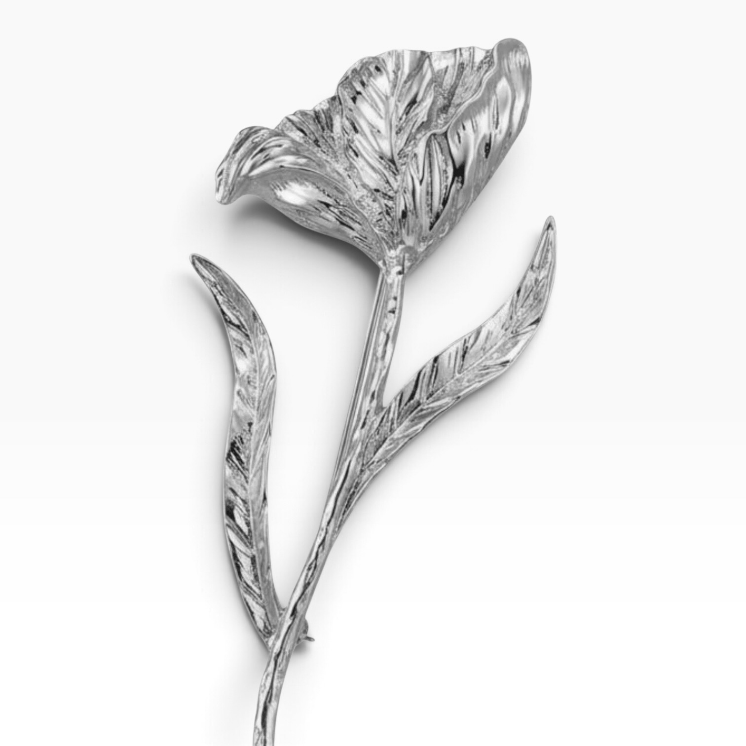 Large silver Fleur de Camelia statement flower brooch