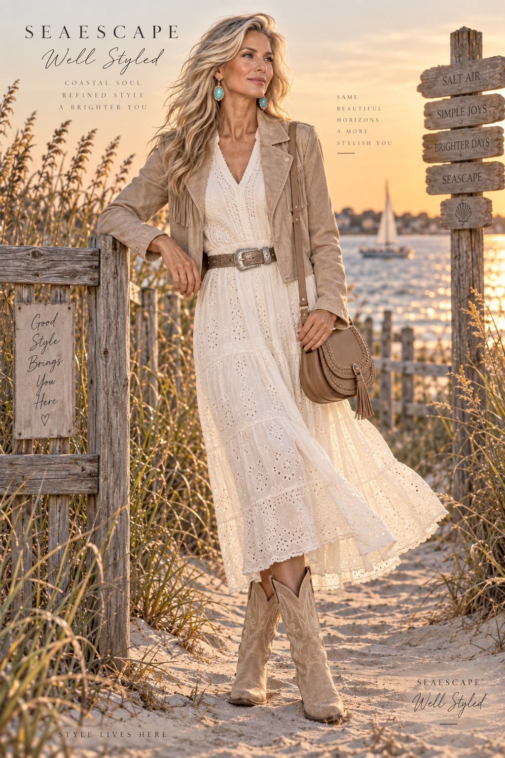 Polished Coastal Western outfit styled with restrained Western influences