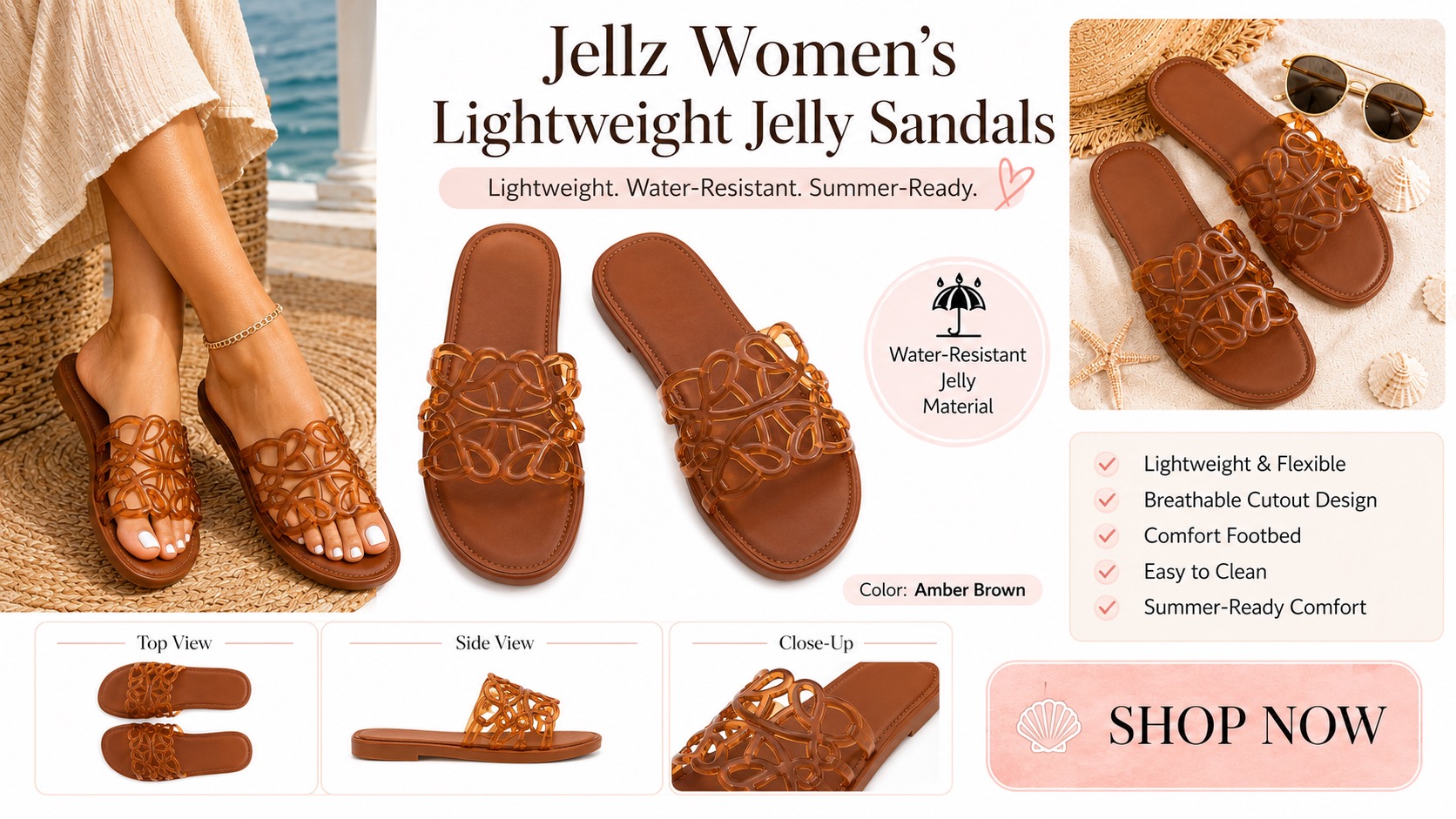 Viverline Womens Jelly Flat Sandals Clear Hollow Slip On Slippers