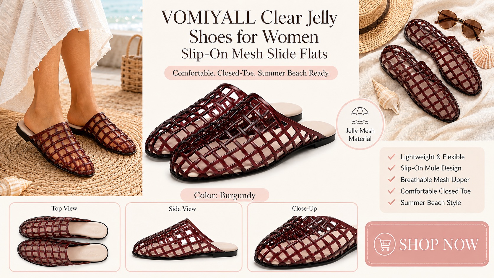 VOMIYALL Clear Jelly Shoes for Women Slip On Mesh Slides
