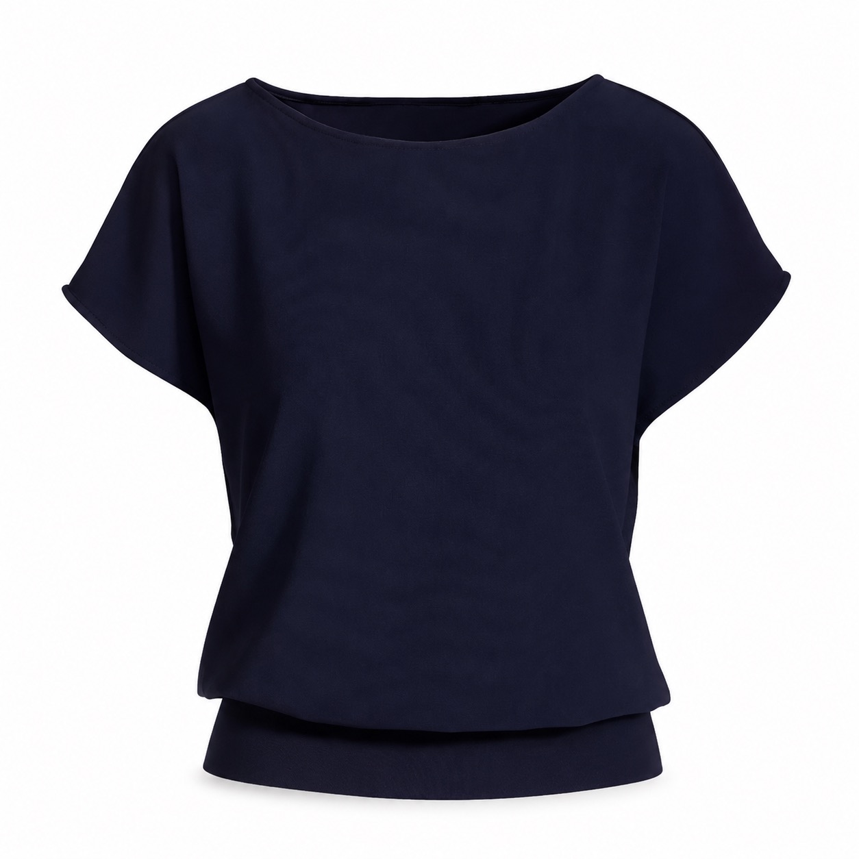 Boston Proper Beyond Travel short sleeve blouson top in maritime navy