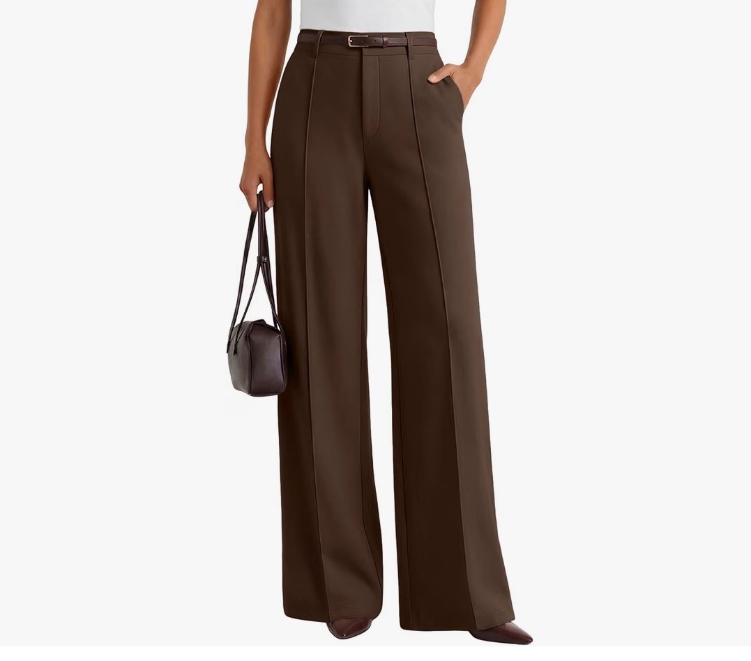 Chocolate brown high-waisted wide-leg trousers