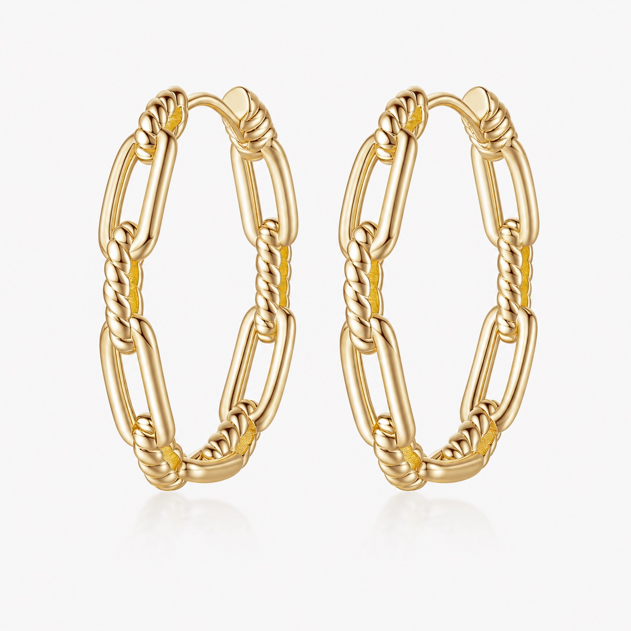 Gold paperclip chain hoop earrings