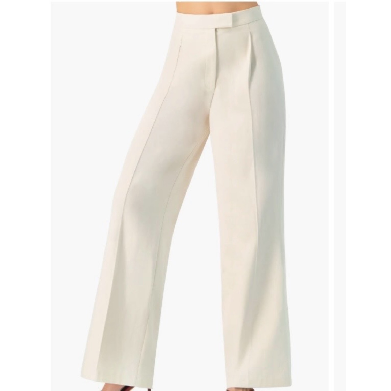 Ivory pleated wide-leg trousers