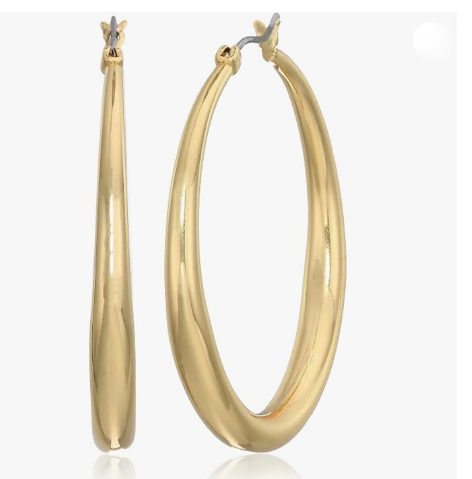 Polished gold oval hoop earrings